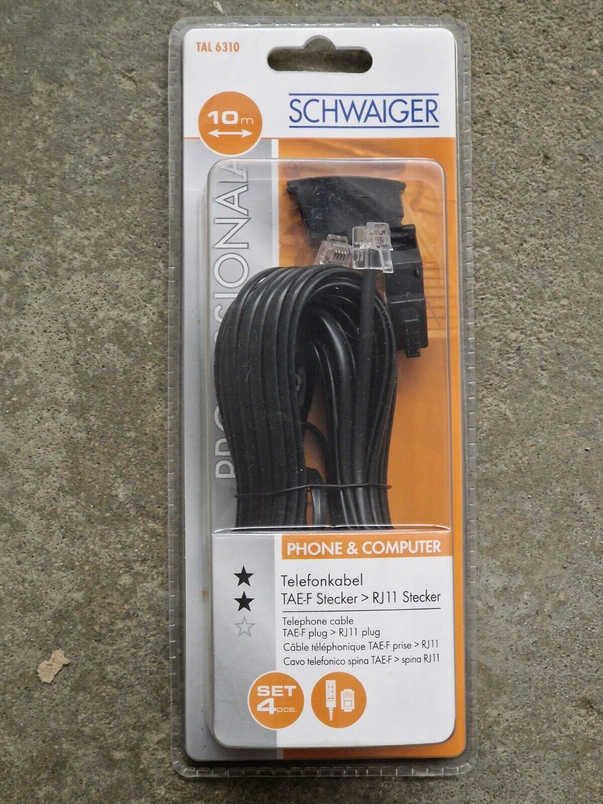 Schwaiger TAL 6310 Telefonkabel TAE-F Stecker RJ 11 Stecker 10 Meter